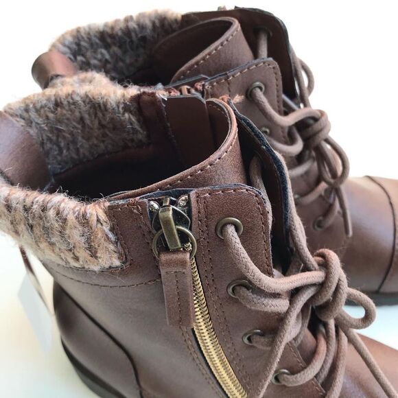Joe Fresh NWT brown faux leather/zipper lace up boots size 3 youth - Picture 5 of 8